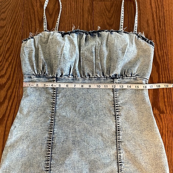 H&M tank sundress spaghetti straps denim stretch ruched bodice zippered Large - Picture 10 of 12
